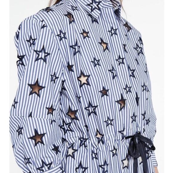 SANDRO Bilbao Star Shirt Dress Tie Waist Blue Contemporary Whimsical Stripe 6 - Picture 3 of 16